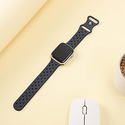 Image of Silicone Braided Weave Bands Compatible with Apple Watch 38mm 40mm 41mm 42mm 44mm 46mm 45mm 49mm, Replacement Sport Breathable Strap for iWatch Series 11 /10 /9 /8 /7 /6 /5 /4 /3 /2 /1 Ultra SE Women Men, Midnight