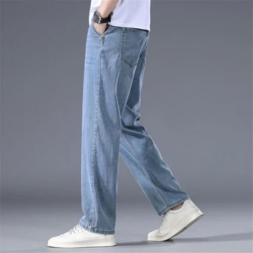 Hndudnff Men Thin Jeans Zipper with Pockets Straight Pants Comfortable Business Denim Trousers2