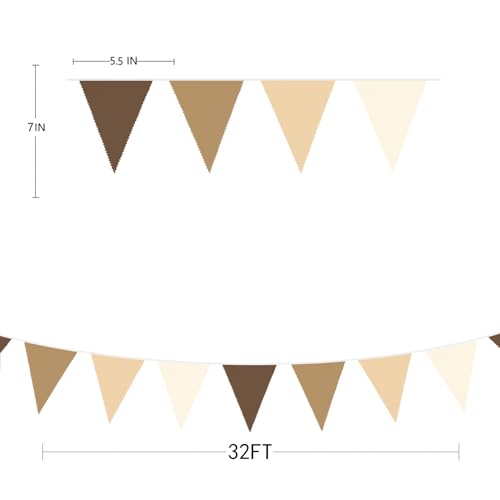 Image of 32Ft Brown Party Decorations Brown Pennant Banner Fabric Triangle Flag Bunting Garland Streamers for Woodland Teddy Bear Baby Shower Jungle Safari Birthday Home Outdoor Garden Decor