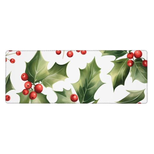 Tapis de souris motif feuilles de houx de Noël grand format 80x30cm antidérapant