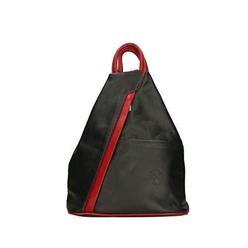 Chicca Sac à dos pour femme en cuir véritable, fabriqué en Italie, 25 x 30 x 13 cm - - Nero - Rosso, Taille unique EU Cover