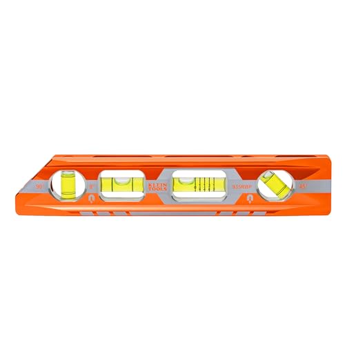 Klein Tools 935RBP 8-Inch Pitch Vial Torpedo Level with Magnetic Track Vials Read 0/45/90 and Pitch in 1/8-Inch Increments Level For Electricians Construction Plumbing and Inspections