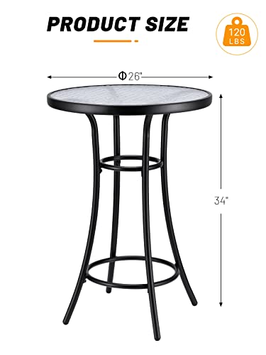 Kingdely Outdoor Bar Height Bistro Table, Round Tempered Glass Patio Table, Steel Frame Patio Furniture For Backyard, Lawn, Balcony, Pool, Black #TOP2
