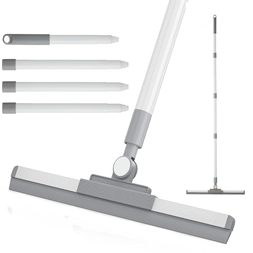 Image of Floor Squeegee for Concrete Floor, Long Handle Shower Squeegee, Squeegee Broom, Magic Air Broom, 14'' Rubber Blade,52'' Extension Pole, for Shower Glass Doors, Bathroom Tile, Pet Hair, Window