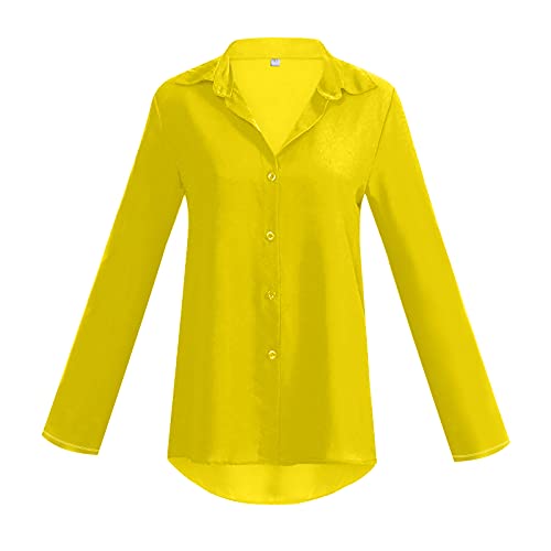 Blouses For Women Fashion 2023, Tunic Retro Tunic Womens Long Sleeve Holiday Homewear Cool Lapel Tunic Button Down Loose Cotton Solid Color Shirts For Ladies Yellow #TOP1