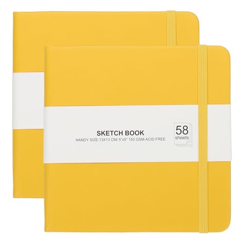 Carnet de croquis 12,7 x 12,7 cm jaune avec 58 feuilles de 150 g/m²