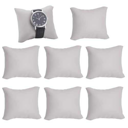PH PandaHall 8 Pack Watch Pillow 3.7x3.2x2 inch Artificial Leather Jewelry Display Cushion Grey Bracelet Organizer for Birthday Valentine’s Day Wedding Gift Displays Home Decoration