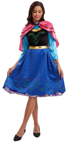 Kolegrial Damen ANNA Kostüm Fasching Cosplay Eiskönigin Prinzessin Anna Kleider mit Schal und Perücken Weihnachten Karneval Halloween Geburtstag Party Fest Elsa Kostüm Verkleidung, Großformat S-4XL