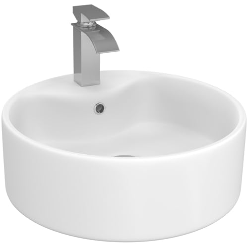 IDMarket - Vasque à Poser Ronde en céramique Blanche L. 41 x l. 41 x H. 15,5 cm