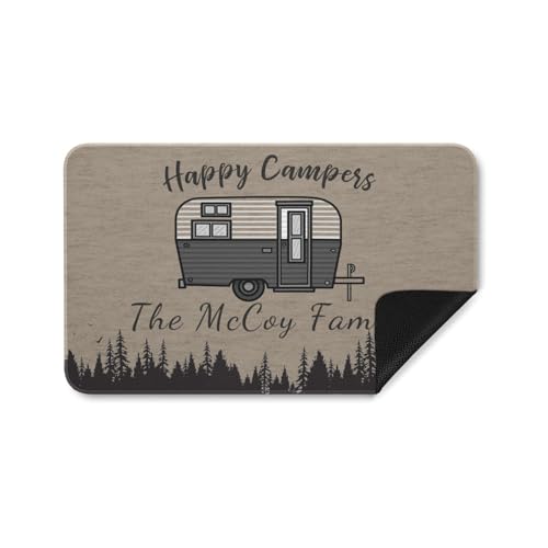 Custom Camping Door Mat with Family Name Personalized Camping Welcome Mats for Front Door Porch Entryway Gifts for Camper Lovers Made in USA