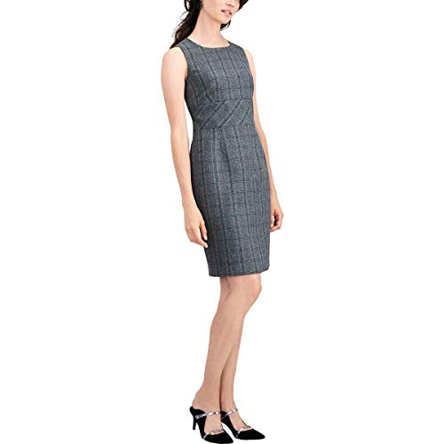 Kasper Womens Plaid Sleeveless Wear to Work Dress Gray 4