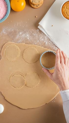 Sweet seven Double Edged Round & Fluted Cookie Cutter Set - Biscuits, Scones, Pastry Baking Tools - Duck Egg Blue, 8 Pieces