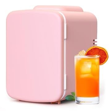 YSSOA Mini refrigerador e aquecedor portátil de 4L/6 latas para alimentos, bebidas, cuidados com a pele, mesa de escritório, rosa novo