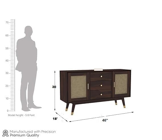 Image of Sheesham Wood Sideboard Cabinet for Living Room | Wooden Sideboard Cabinet 2 Doors & 3 Drawers with Storage | Drawing Room, Office (Walnut Finish)
