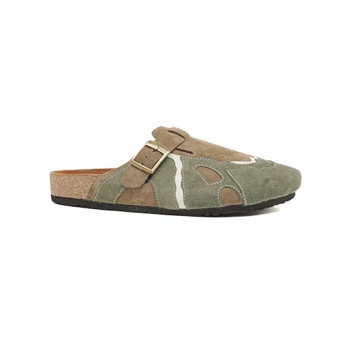 Image of Retro Xstream Suede Cork Clogs Olive Green Tan Comfort Footwear for Men|Size 9