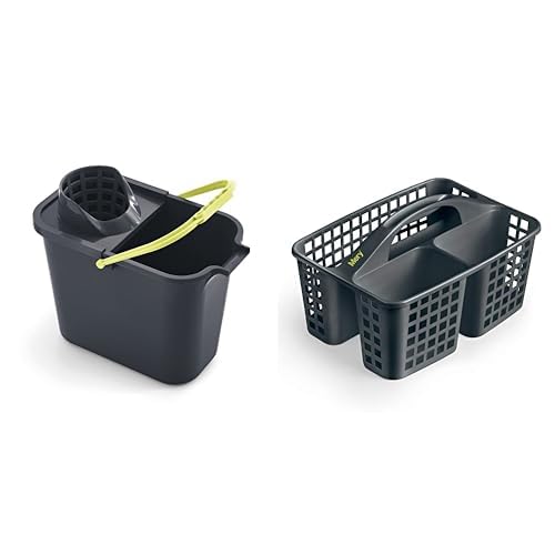 Mery | Set Secchio Rettangolare con Strizzatore + Cestino Pulizie | Casa Organizzata | Blu/Bianco