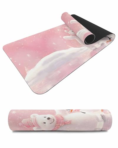 Debedcor Heat Proof Table Pads Waterproof Decorative, Pink Christmas Bear Non-Slip Table Countertop Protector, Winter Xmas Penguin Snowflake Insulation Mat for Kitchen Room, 40 x 12 Inches