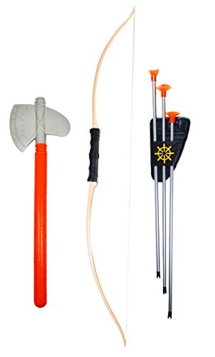 B&F Pack Arco Indio de Juguete + 3 Flechas con Ventosas + Hacha de Juguete, para Jugar al Aire Libre.