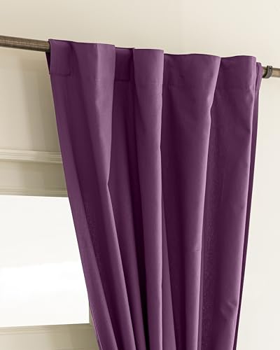 Image of THE LINEN COMPANY Extra Long Solid Curtains 10 Feet, Cotton Duck Canvas Drapes, 10ft Set of 2, Plum