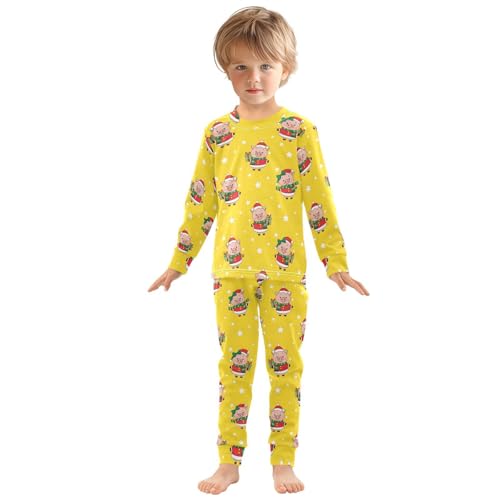 Pajama Sets Long Sleeve Christmas Pig Pattern on Yellow Soft Comfy Sleepwear 2 Piece PJS 3-8T2