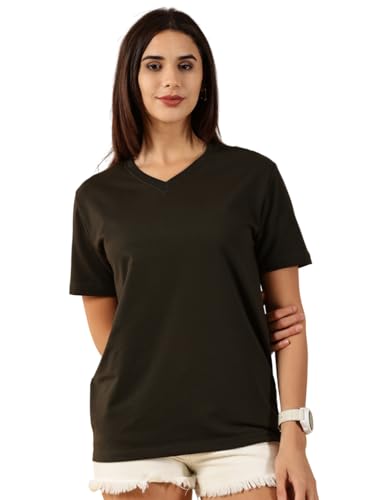 Image of Women's Pure Cotton Relaxed Fit V-Neck Half Sleeve T-Shirt | Gym Wear Casual Look T-Shirt | Regular Fitting with Comfort Wear for Women
