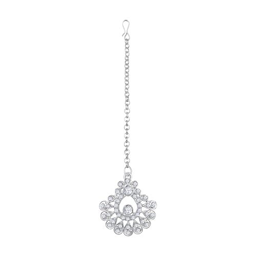 Image of Atasi International Silver Plated Crystal American Diamond Necklace Set with Earrings and Maang Tikka(R6161)