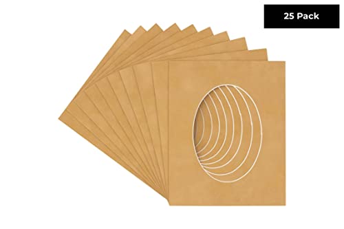 CountryArtHouse Beige Suede Acid Free 8x10 Oval Picture Frame Mat with White Core Bevel Cut for 5x6 Pictures - Fits 8x10 Frame - Pack of 25 Matboards