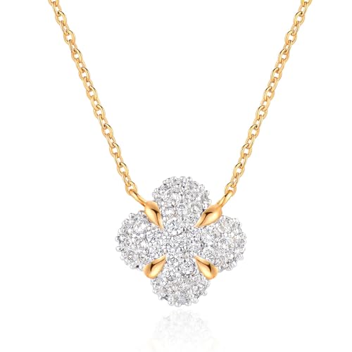 Gold Necklace for Women 14K Gold Plated Simple Chain Cubic Zirconia Pendant Necklace Cute Rhinestone Solitaire Necklace Dainty Gold Jewelry for Women