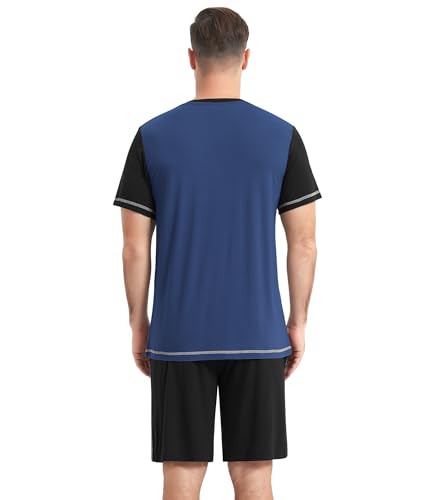 Image of NACHILA Pajamas for Men Pj Short Sleeve Sleepwear with Shorts V Neck Loungewear Cool Pajama,Viscose Made from Bamboo