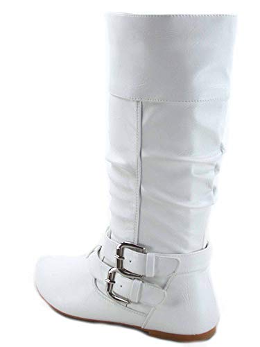 Forever Sonny-54 Women's Stylish Round Toe Buckle Zipper Slouchy Mid-Calf Riding Boots Shoes2