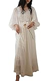 Pansleejoy Cotton Linen Vintage Nightgowns for Women Victorian Sleepwear Princess Lounge Dress,White,Tag S/US XS