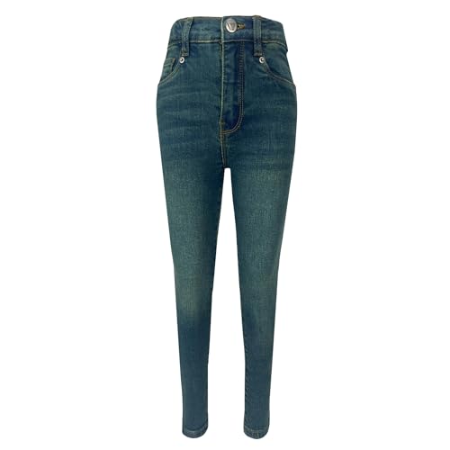 LAMIRE High Rise Skinny Girls Jeans - Stretchy Slim Denim Jeans for Kids - Stylish and Comfortable High Waist Cotton Kids Jeans with Adjustable Waistband for Ages 5-13 Years Teal Blue