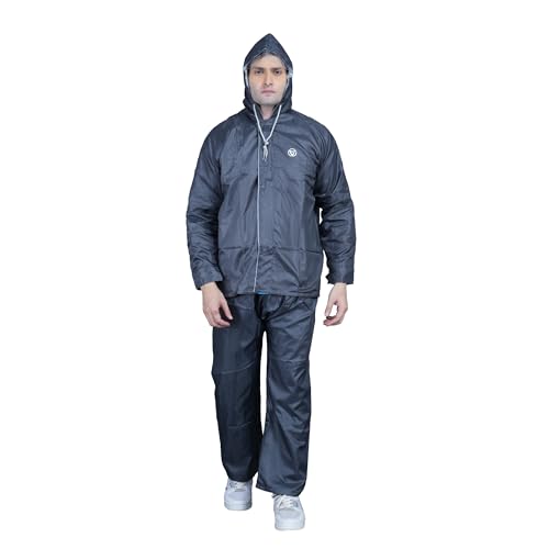 Image of VARSHA - Basic Reversible Rain Coat for Men, Men's Raincoat with Adjustable Hood, Heavy-Duty Zip & Button Closure,Buy Portable Waterproof Rainwear Suit for Bike.(NX)