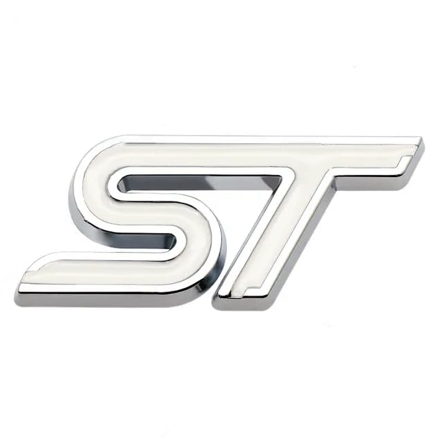 Emblema Adhesivo ST Line Volante, Emblema ST Line Volante, Insignia ST Line Volante, Insignia Adhesiva ST Line, Apto para Volante, Compatible con Ford, Metal, 3 cm Ancho x 1.2 cm Alto, Blanco