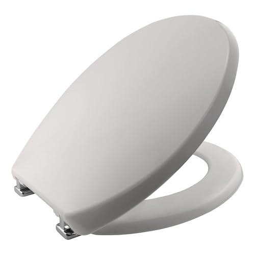 BEMIS Buxton Ultra-Fix Thermoplastic Whisper Grey Toilet Seat. Non Slip Toilet Seat with Adjustable Chrome Hinges. Plastic Material, Universal, Easy to Clean & Quick Installation, Whisper Grey