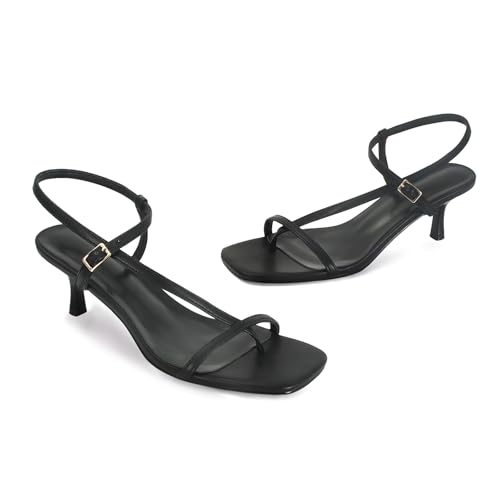 SOVANYOU Womens Strappy Kitten Heel Thong Sandals Square Open Toe Flip Flop Ankle Strap Heels2