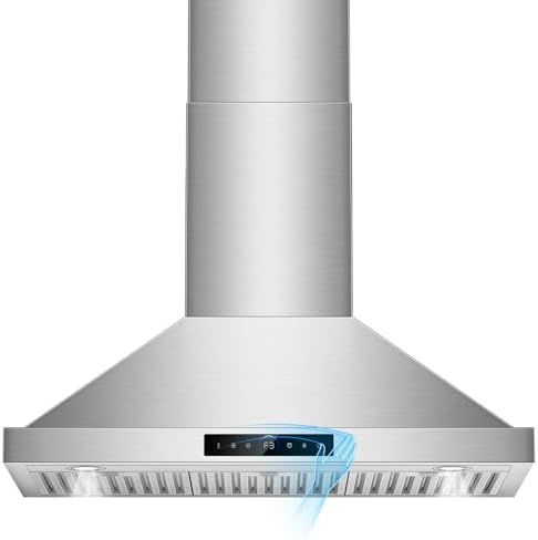 36 inch Range Hood Wall Mount, 1200 CFM with 4-Speed Gesture Sensing & Touch Control, Stainless Steel Ducted Kitchen Stove Vent Hoods with 2 LED Lights, Time Setting, Dishwasher-Safe Baffle Filters