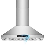 36 inch Range Hood Wall Mount, 1200 CFM with 4-Speed Gesture Sensing & Touch Control, Stainless Steel Ducted Kitchen Stove Vent Hoods with 2 LED Lights, Time Setting, Dishwasher-Safe Baffle Filters