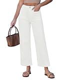 GRAPENT Womens Jeans Ladies Wide Legged for Women Comfy Stretch Women's Leg Cropped Pants Stretchy Cropped Jeans, Cream White, M, US Size 8 to 10