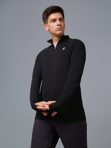 Image of TECHNOSPORT Men's Solid Quarter Zip Gym Slim Fit Active Sports T-Shirt with COTFLEX Full Sleeve Cotton Feel Polyester 4-Way Stretch Memory Fabric Lightweight Workout Running Training