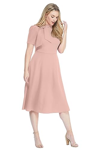 Image of Maggy London Women's Crepe Fabric Flight Attendant Bow Neck Tie Short Sleeve A-line