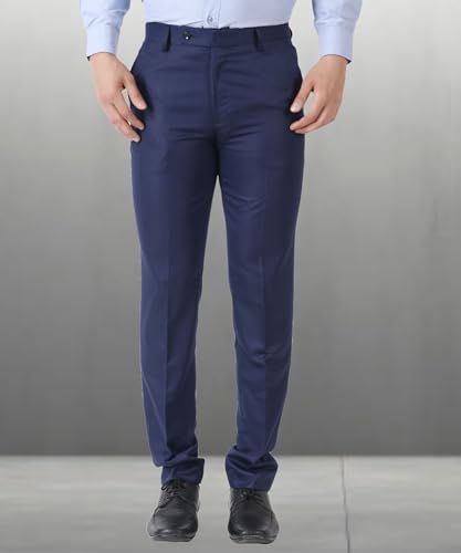 Image of MALENO Men's Slub Effect Solid Trouser | Classic Slim Fit Formal Trousers for Men | Slim Fit Trousers for Men