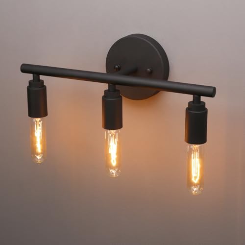 Image of PERMO 3-Light Vanity Light Black Industrial Wall Sconce for Mirror Over Sink, Hardwired wall Light Fixture for Hallway Gallery