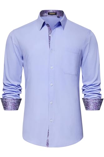 Image of HISDERN Mens Business Dress Shirts Long Sleeve Casual Button Down Shirt Formal Inner Collar Contrast Shirt for Men Wedding