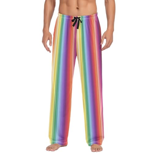 Men’s Colorful Lines Pajama Pants with Pockets, Comfortable Lounge Sleep Bottoms#403