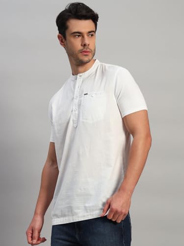 Image of Cantabil Men's Solid Mandarin Collar Half Sleeves Casual Shirt Kurta (P MSKU00002)