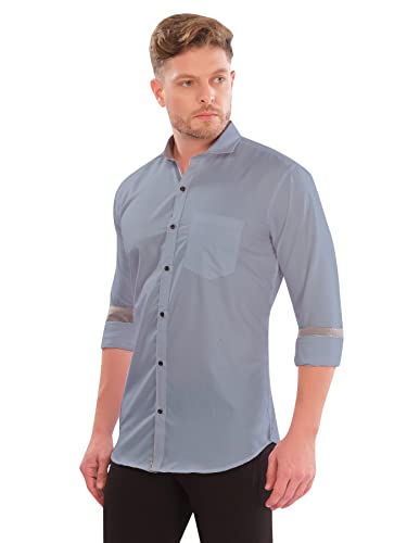 Image of LookMark Men's Cotton Blend Stitched Solid Full Sleeve Regular Fit Shirt