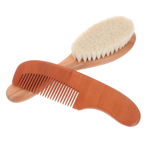 GARVALON Natural Wool Baby Hair Brush Set Wooden Comb Gentle Care Kit for Baby Boys