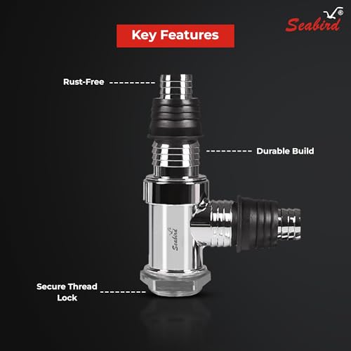 Image of SEABIRD ABS T-Connector with SS Square Shape Grating for Bathroom Drainage, Wash Basin Outlet & Kitchen Waste Pipe | Heavy Duty Rust Resistant Plumbing Fitting