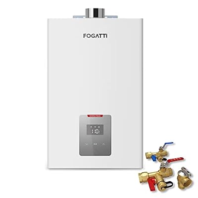 FOGATTI Propane Gas Tankless Water Heater, Indoor 5.1 GPM, 120,000 BTU Instant Hot Water Heater with Valve Kit Bundle